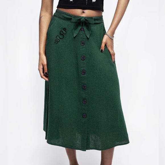 NWT Disturbia Basilisk Green Linen Blend Button Up Midi Skirt - Picture 3 of 16
